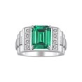 thumbnail image 1 of RYLOS Men's Rings 14K White Gold Designer Style 10X8MM Emerald Cut Shape Gemstone & Diamonds Emerald May Birthstone Rings For Men Size 10, 1 of 6