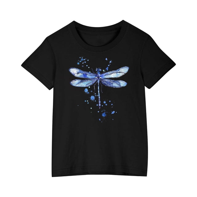 Économies d'Été! SROBPTY T-Shirts à Manches Courtes pour Tout-Petits, T-Shirt Imprimé pour Garçons Tout-Petits Mode Col Rond Imprimé Manches Courtes Noir, 4 Ans