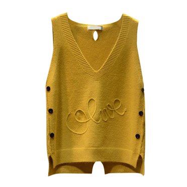 Baberdicy Chandail Sans Manches pour Femme, Couleur Unie, Chandail à Enfiler à Col en V, Tricot de Corps, Léger, Jaune