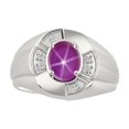 thumbnail image 1 of RYLOS Sterling Silver Ring 8X6MM Oval Gemstone & Diamond Unisex Rings Star Ruby July Birthstone Ring Size 9, 1 of 7
