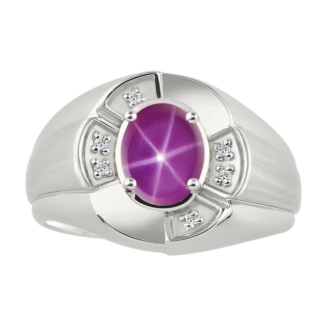 RYLOS Sterling Silver Ring 8X6MM Oval Gemstone & Diamond Unisex Rings Star Ruby July Birthstone Ring Size 9
