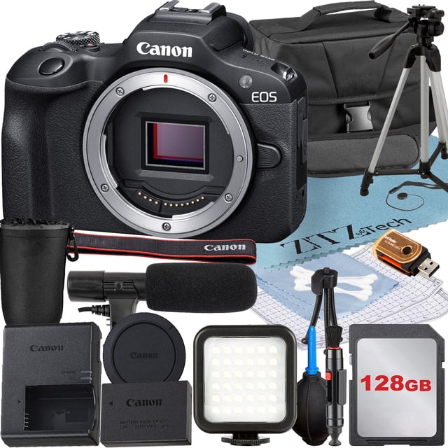 Canon EOS R100 Mirrorless Camera (Body) with 128GB Memory Card + Case + LED Flash + ZeeTech Accessory Bundle
