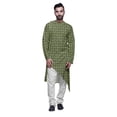 thumbnail image 1 of Atasi Indian Asymmetric Party Wear Kurta With White Churidar Pajama Set For Men, 1 of 3