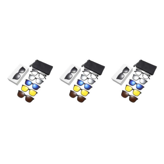 Transemion 5piece Magnetic Clip On Glasses Stable Fixation Dual-purpose For Eyeglasses And Smooth Line PC Frame Type 2 3Set