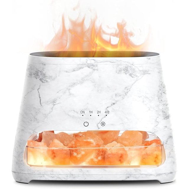2-in-1 Himalayan Salt Lamp & Ultrasonic Essential Oil Diffuser, Aromatherapy Diffuser Cool Mist Humidifier, Original Therapy Lamp, 100% Pure Salt, Ambient Glow, 150ml (Marble) Marble