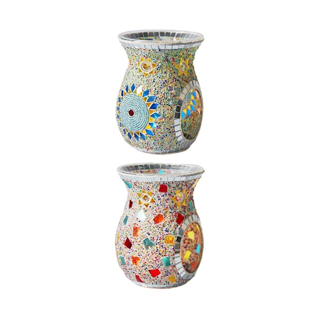 GROWTH TANK 2pcs Mosaic Glass Oil Burner Candle Holder Melt Decor StyleF