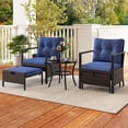 thumbnail image 4 of Costway 5 PCS Outdoor Furniture Set Rattan Chairs & Ottomans with Glass Topped Coffee Table Navy, 4 of 10