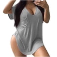 thumbnail image 1 of Yuyuzo Plus Size Tops for Women Oversized T Shirts Short Sleeve Shirts Deep V Neck Loose Fitted Tees Solid Color, 1 of 5