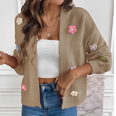 HWRETIE Women's Knit Cardigan V Neck Geometric Color Block Sweater Long Sleeve Casual Loose Open Front Knit Coat For Spring Fall Daily Wear
