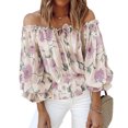 thumbnail image 3 of Ccdes Off Shoulder Top, Elegant Floral Print Blouse Loose Stylish Polyester For Office Work For Outdoor Activity, 3 of 5