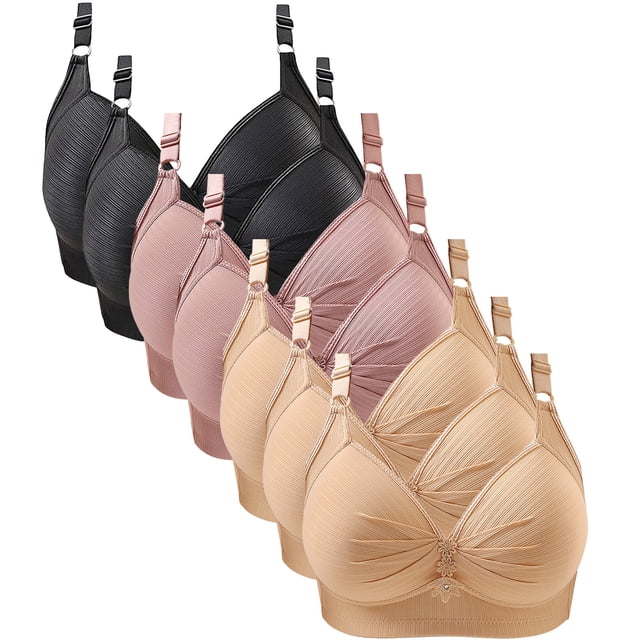 cfhntfmh 7pc Plus Size Bras for Women Soft Wireless Liftup Pleated Bralettes Front Trim Adjustable Strap Push up Bras