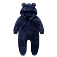 thumbnail image 1 of AherBiu Infant Rompers Fleece Hooded Jumpsuits Zip up Bodysuits Fall Winter Solid Color Warm Fuzzy Newborn Baby Clothes Sets, 1 of 3