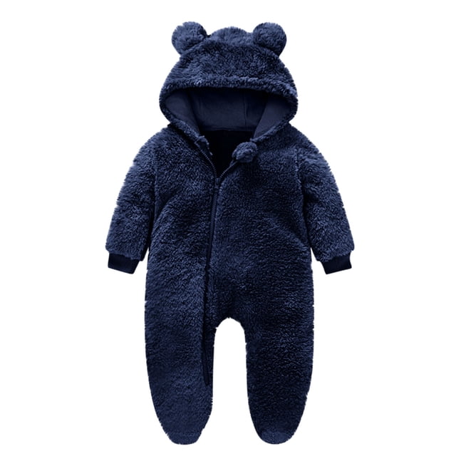 AherBiu Infant Rompers Fleece Hooded Jumpsuits Zip up Bodysuits Fall Winter Solid Color Warm Fuzzy Newborn Baby Clothes Sets