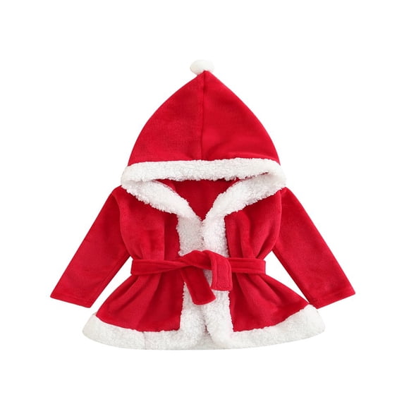 Christmas Toddler Girl Bathrobe Sleepwear Contrast Color/ Dot Print Plush Soft Baby Hooded Robe Pajamas