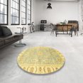 thumbnail image 3 of Ahgly Company Tapis d'Intérieur Ronds Abstraits Jaune Moutarde de Style Oriental, 6 Pieds Rond, 3 of 6