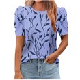 thumbnail image 3 of Pisexur Hauts pour Femmes Décontractés en Lin Col Rond Grande Taille Imprimé Manches Courtes T-shirt Blouse, Hauts d'Été pour Femmes Vert Armée, P, 3 of 3