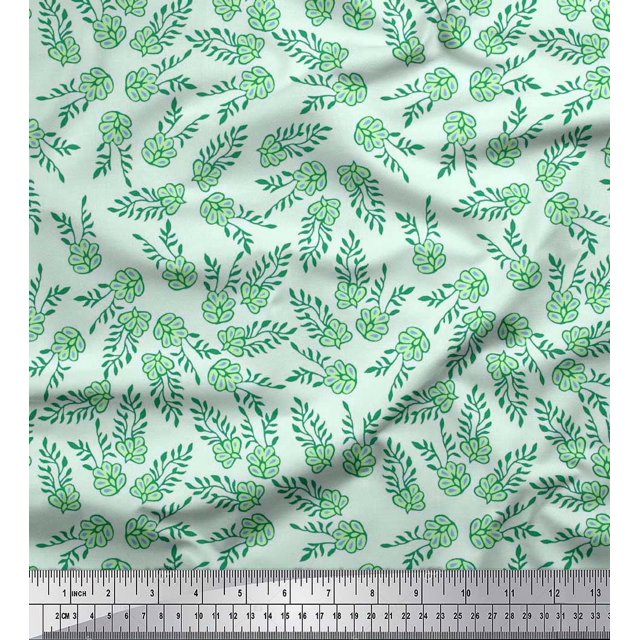 Soimoi Modal Satin Fabric Leaves & Floral Block Print Sewing Fabric Yard 42 Inch Wide