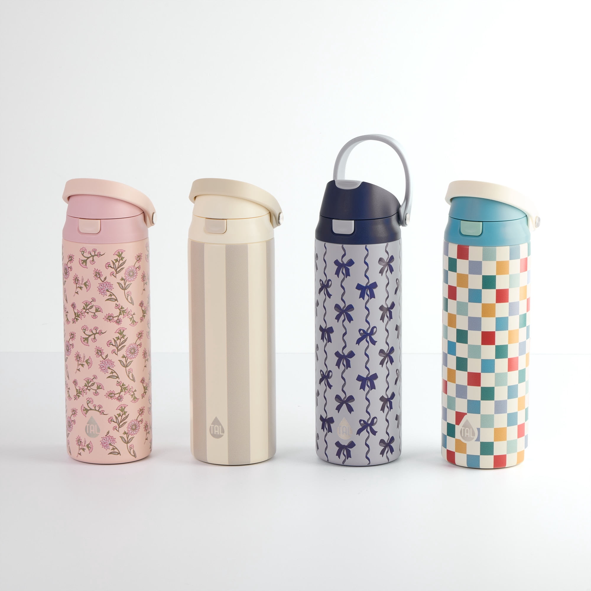 TAL Stainless Steel 2-in-1 Straw and Chug Water Bottle with Push Lid 24 fl oz, Blue Bows