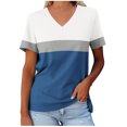 thumbnail image 1 of Yuyuzo T-Shirts pour Femmes Manches Courtes Décontractés Col en V Tops d'Été Color Block Tees Amples, 1 of 5