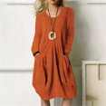 thumbnail image 1 of Robe d'Été Fluide pour Femmes Printemps et Automne Col Rond Coton Lin Ample Décontractée Couleur Unie Manches Longues Robe à Poches Taille Empire Robes pour Femmes 2023 en Liquidation, 1 of 8