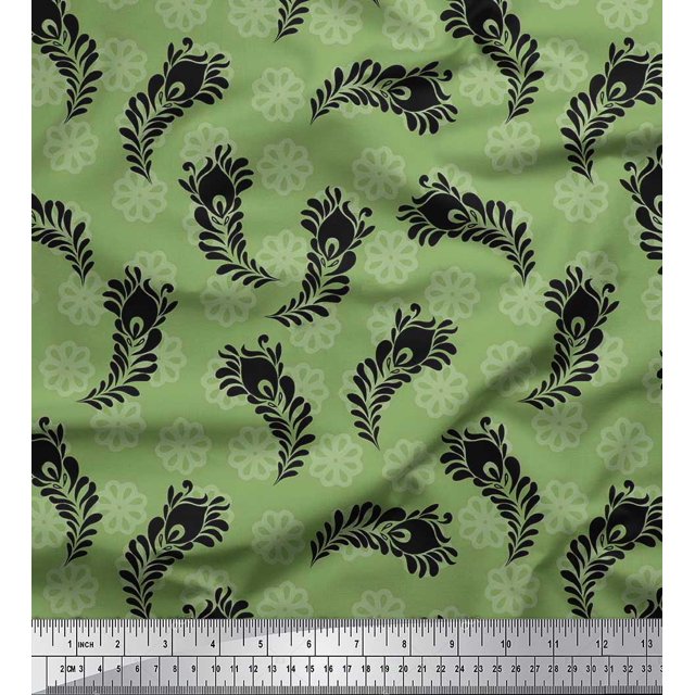 Soimoi Rayon Fabric Floral & Peacock Feather Print Fabric by Yard 42 Inch Wide