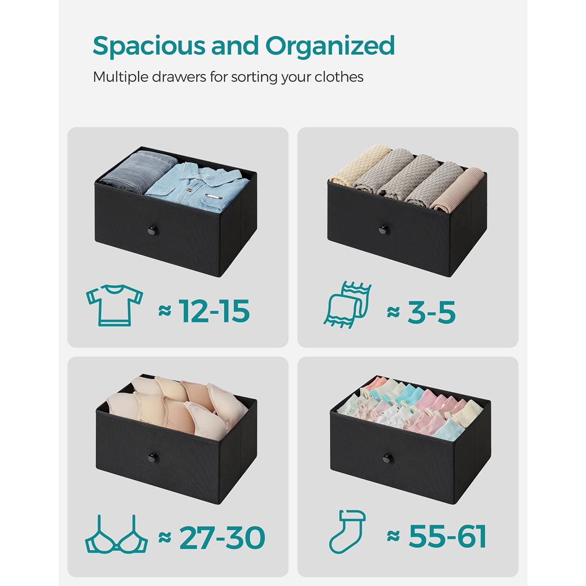 SONGMICS HOME Dresser for Bedroom, Fabric Dresser with 4 Drawers, Metal Frame, Small Chest of Drawers