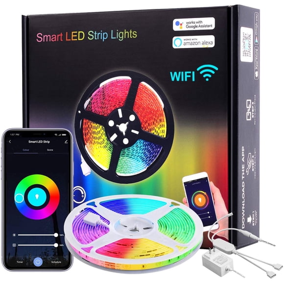 LED Strip Lights Kit Waterproof, 16.4 ft RGB DimmabRope Light Strip Kit Compatibwith and GoogHome.SMD 5050 Light Strips App Control, Sync to Music Apply for TV, Bedroom, Party and Home Decoration