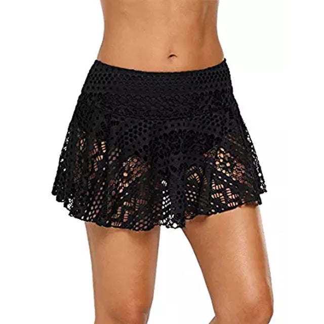 CEHVOM Bas de Bikini Jupe en Dentelle Crochet pour Femme Maillot de Bain Jupe-Short Courte Jupe de Bain