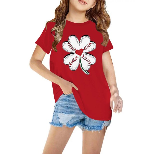 EGNMCR T-Shirts & Blouses à Manches Courtes Col Rond pour Tout-Petits Garçons Filles Coton Mode Mignon Col Rond Imprimé Tee Manches Courtes Girl Blouse
