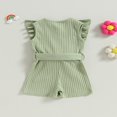 thumbnail image 4 of Toddler Baby Girl Clothes Rompers Ribbed Ruffle Sleeveless Button Belted Romper Short Jumpsuit Summer Outfit Brick Red 12-18 Months, 4 of 7