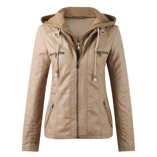 IMENGL Veste Zippée à Col Montant Ajustée en Cuir PU style Moto, Jaune G, Taille M-4TG