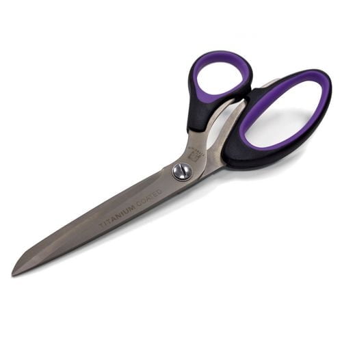 TITECH Ciseaux pour Couturières – 81⁄2 Pouces (21,6 cm) avec Lames en Acier à Finition Satinée Plaquées Titane et Poignées Noires à Prise Douce avec accents Violets, Conçus pour une Coupe Précise des Tissus de Vêtements et des Cotons Matelassés dans les Outils de Couture et de Coupe.