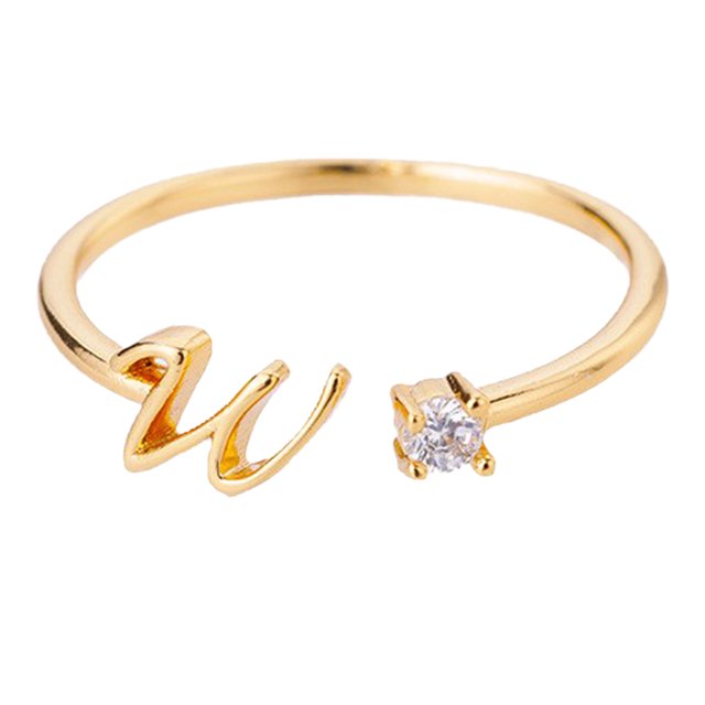 Riforla Gold Personalized Rhinestone 26 Initial Ring Jewelry Personalized Initial Letter Open Ring with Diamond Rhinestone Ring for Women Womens Jewelry W