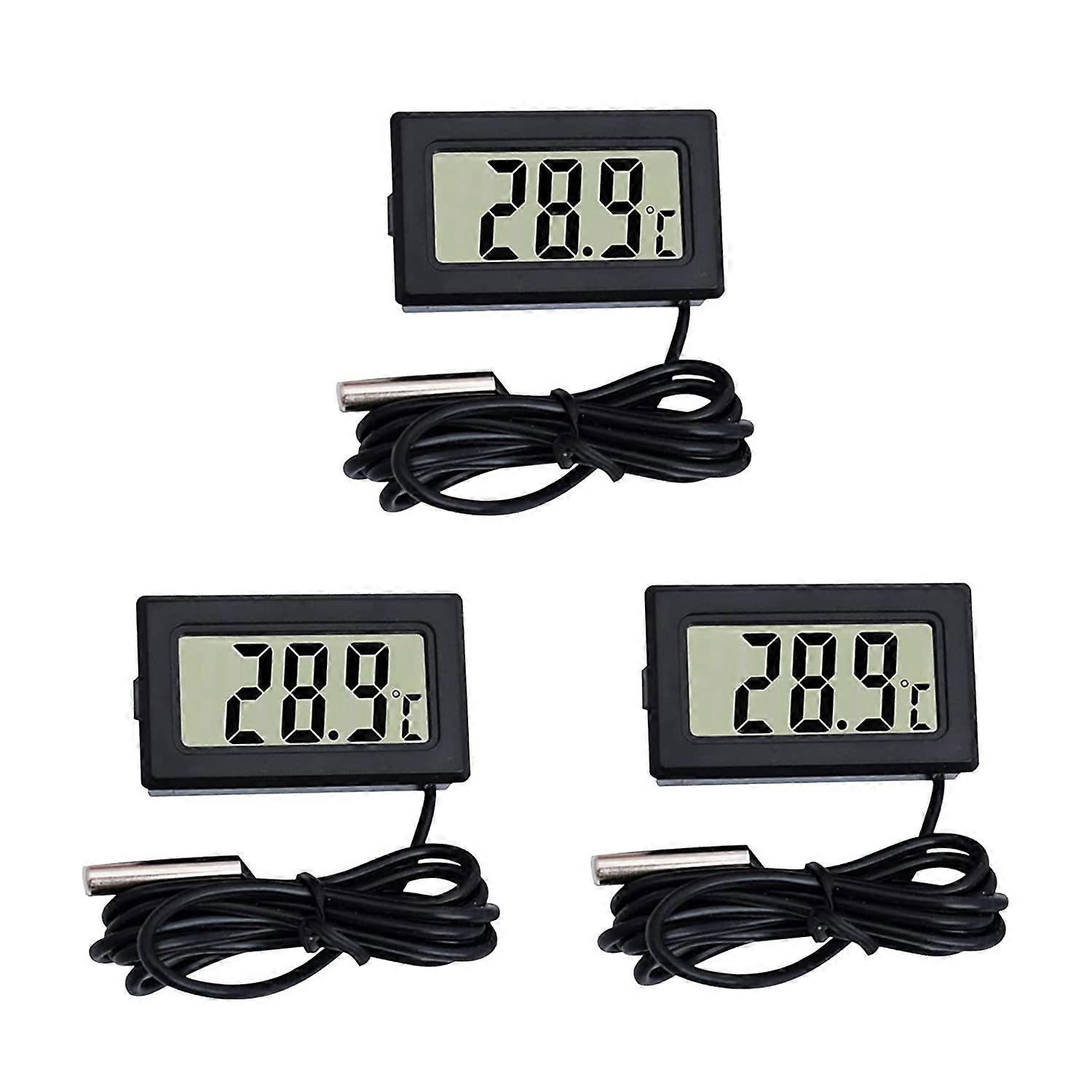 Mini Thermometer Digital LCD Thermometer Temperature sensor with External Probe (3-Black)