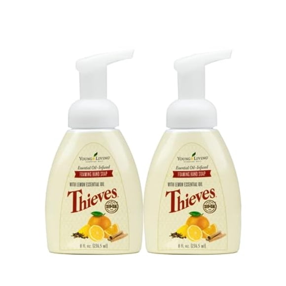 Thieves Foaming Hand Soap 8 fl oz. 2 pk by Young Living Essential Oils - Gentle Cleansing , Refreshing Aroma , Powerful Moisturizers for Dry Skin , Hygienic Hands , Anti-bacteria