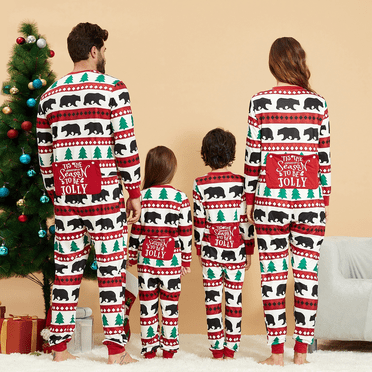 PatPat Christmas Pajamas Matching Family Mommy and Me Pj for Kids Girls Boys Tree and Bear Patterned Onesies Pajamas, Bear and Tree, 4-5 Years