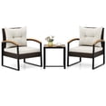 thumbnail image 2 of Costway 3 PCS Patio Conversation Set with Coffee Table Solid Acacia Wood Armrests Tabletop White, 2 of 10