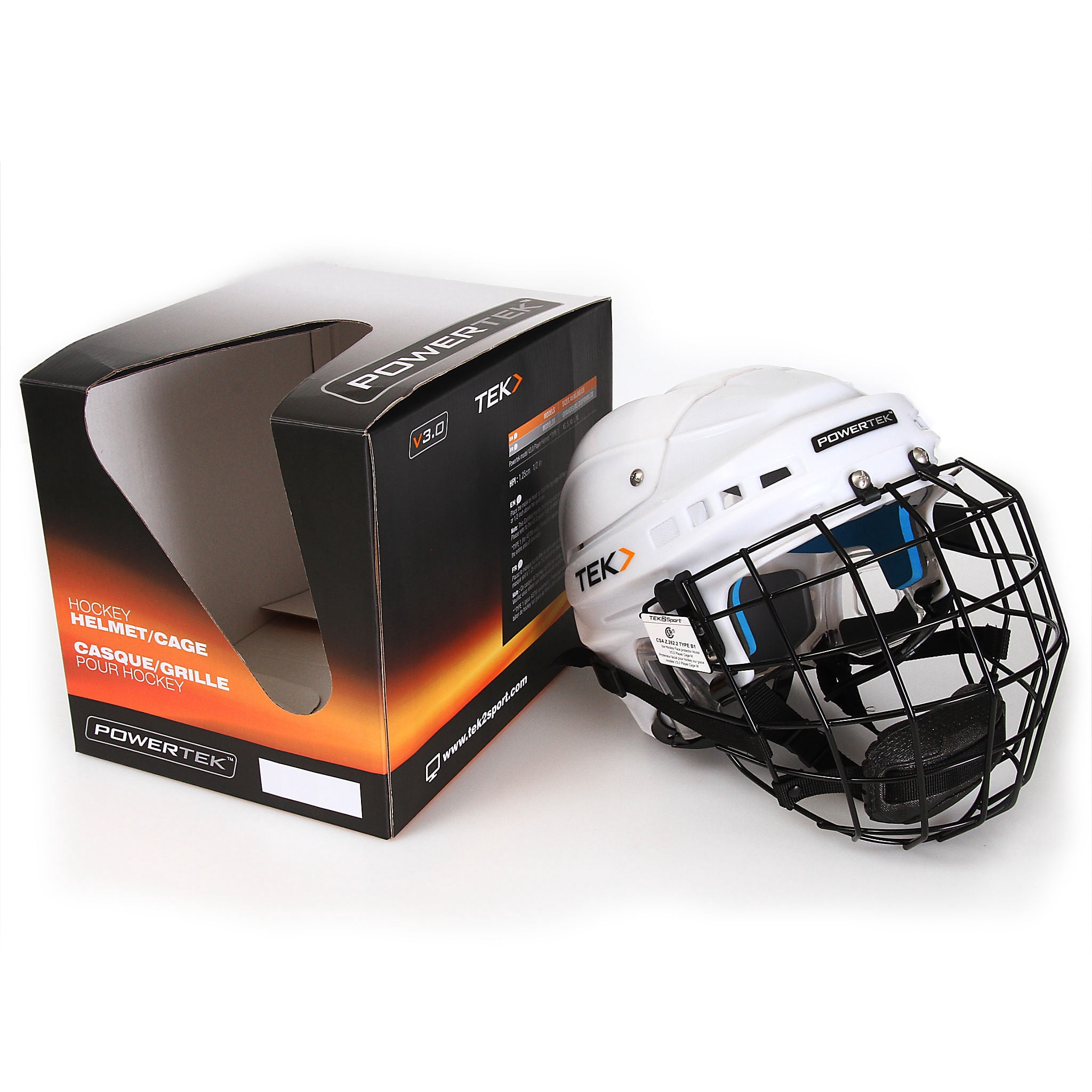 V3.0 Powertek Adult White Ice Hockey Helmet with Cage_Size SR Medium
