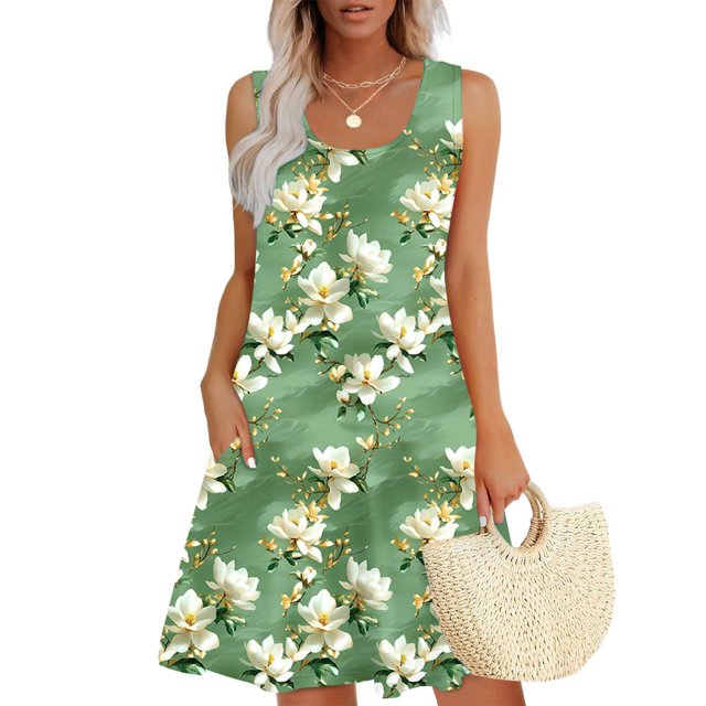 Ovzne Robes pour Femmes Robe d'Été Femmes Décontractée Ample Robe d'Été Imprimée Sans Manches Col en V Ensemble Haut/chemise Robe de Vacances Imprimée Liquidation