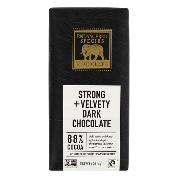 Endangered Species - Dark Chocolate Bar 88% Cocoa Strong & Velvety - 3 oz.