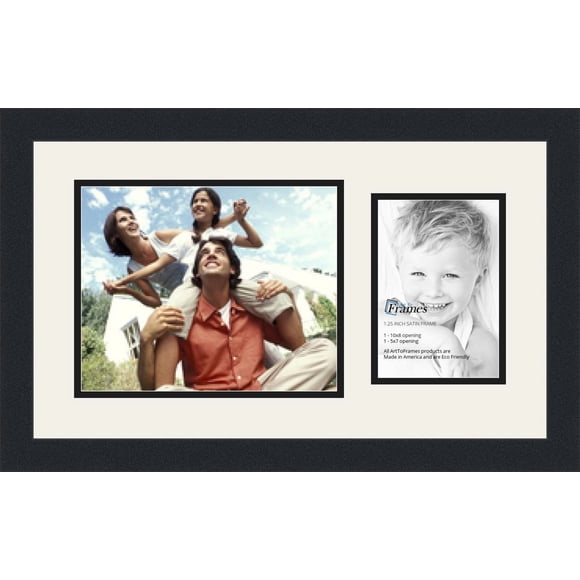 ArtToFrames Cadre Photo Collage Double Passe-Partout avec 1 - Ouvertures 5x7, 8x10 et Cadre Noir Satiné