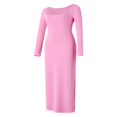 thumbnail image 2 of Robe Longue Moulante pour Femmes Couleur Unie Tricotée Col Carré Manches Longues Robe Printemps Automne Fête Club Robe Moulante, 2 of 9