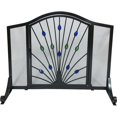 thumbnail image 1 of Peacock Design Wrought Iron Arched Panel Screen with Door, Black, Green & Blue, 1 of 1