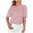 thumbnail image 2 of SMihono Hauts pour Femmes Été Chic Décontracté Mode Col Rond Manches Courtes Aguichant Haut Blouse T-shirt Oversize pour Femmes 2023, 2 of 6