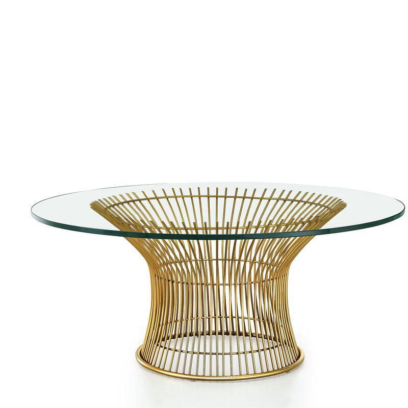 Heavenly Collection Table Basse Demi-Lune en Verre Doré, Table Basse Demi-Lune avec Base en Acier Inoxydable, Table Basse en Verre, Table Basse en Verre Trempé
