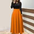 thumbnail image 2 of Robe Gothique pour Femmes Robe Maxi pour Femmes Unie à Manches Longues à Col Rond à Enfiler Robe Patchwork Robes Maxi pour Femmes P-77 Orange TTG, 2 of 5