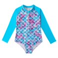 thumbnail image 1 of Kid Girls Swimsuit Rash Guard Flower Graphic Printed Long Sleeve Sun Protection Bathing Suit 8-9 Years, 1 of 3