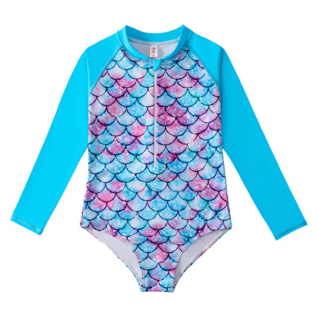 Kid Girls Swimsuit Rash Guard Flower Graphic Printed Long Sleeve Sun Protection Bathing Suit 8-9 Years