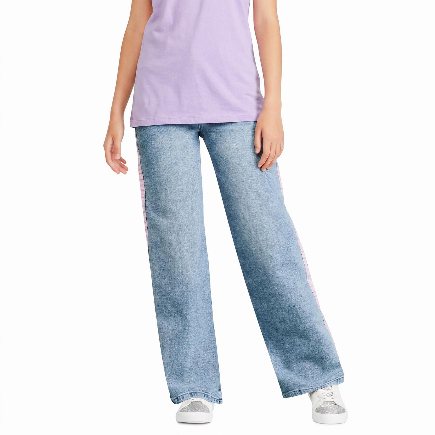 Jean à jambe large avec bandes sur les côtés Justice pour filles