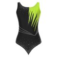 thumbnail image 3 of RUNQHUI Dames Strass Justaucorps de Gymnastique Rythmique Sans Manches Ballet Justaucorps Patinage Artistique Jaune Fluorescent S, 3 of 7